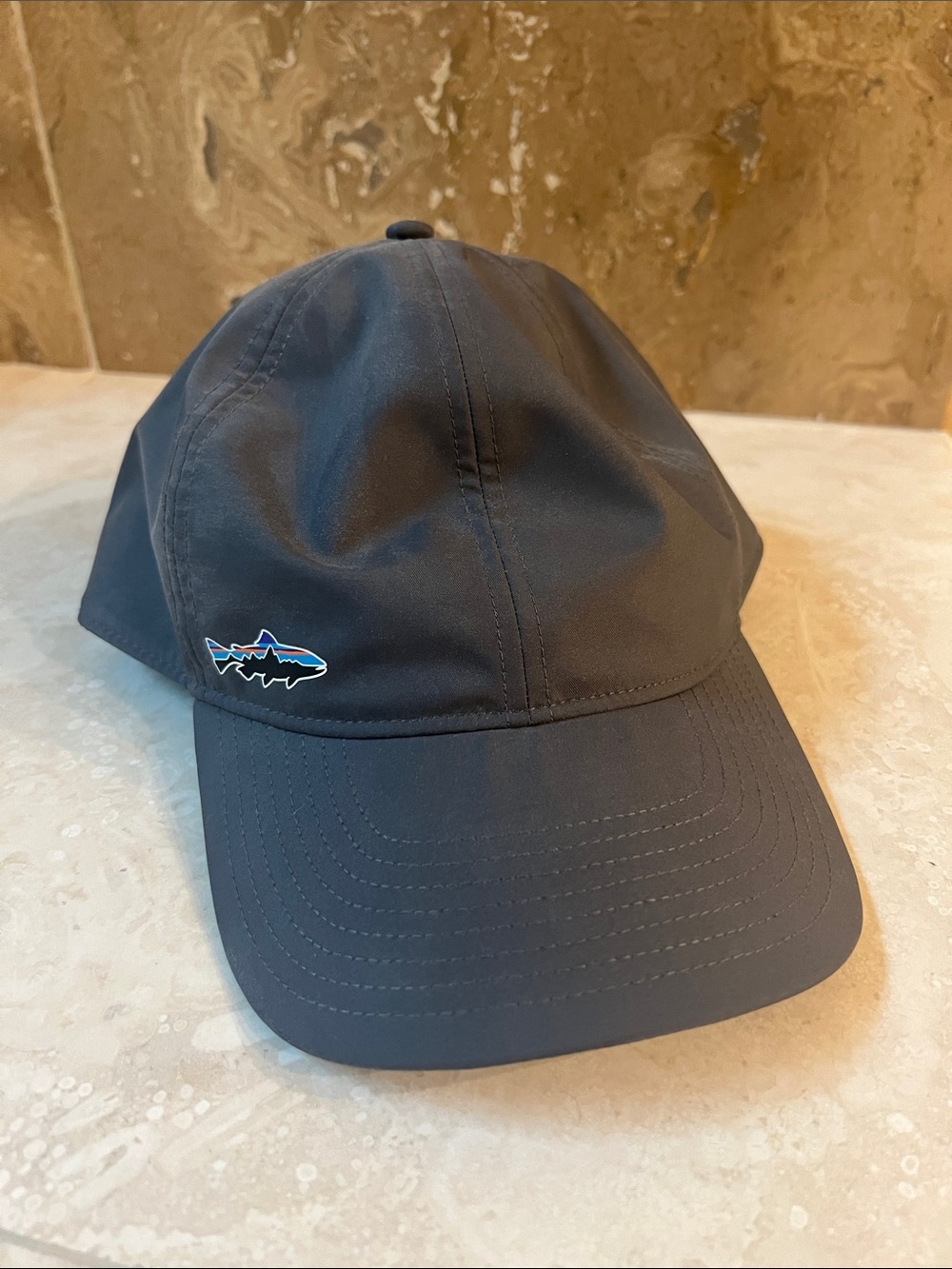 Patagonia Navy Blue Fishing Hat with Shark Logo